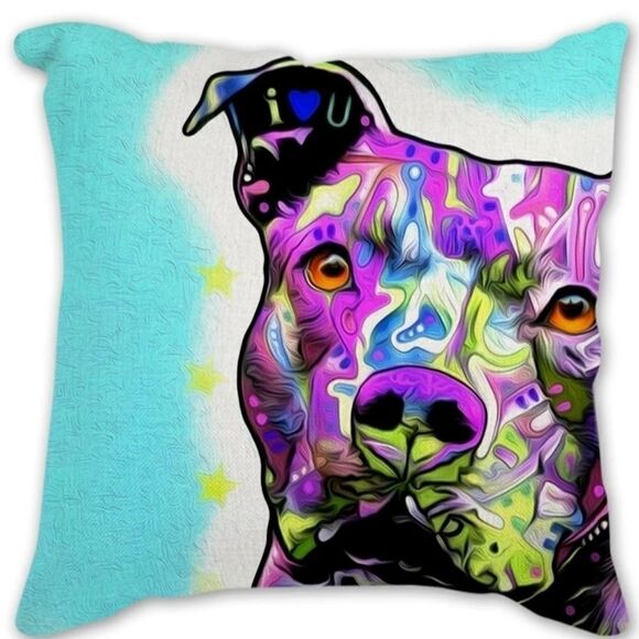Pit Bull Dog  Pittie 18" Decorative Throw Pillow Case Blue Purple Watercolor - Picture 1 of 5